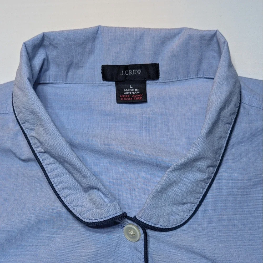 J.Crew Re-Imagined Blue Cotton Pajama Top Button Down‎ Piping H4364 Womens L
